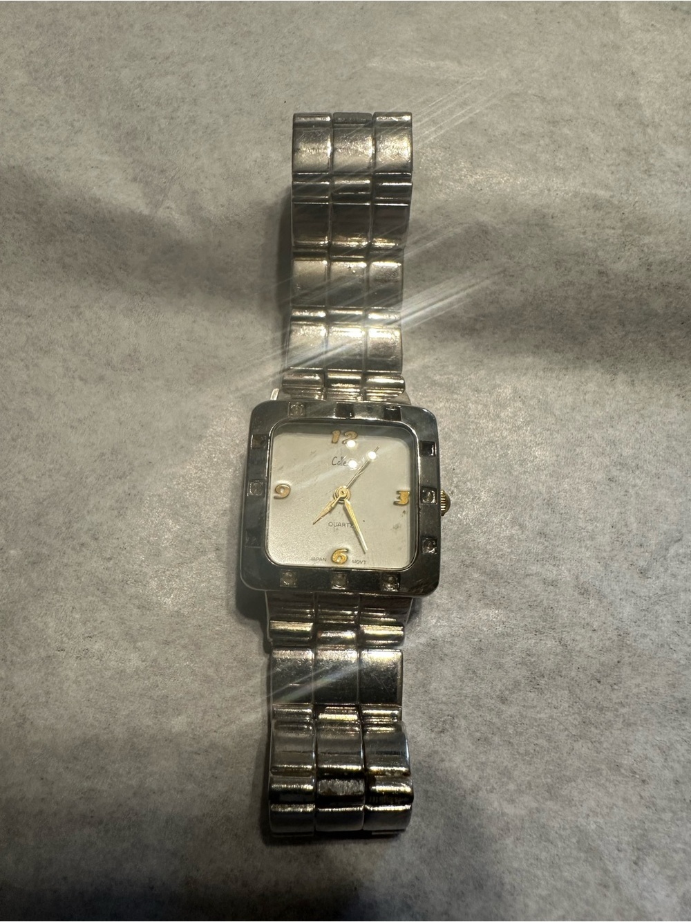 Collezio Silver-Tone Square Quartz Watch | Crystal Accent Bezel | Japan Movement